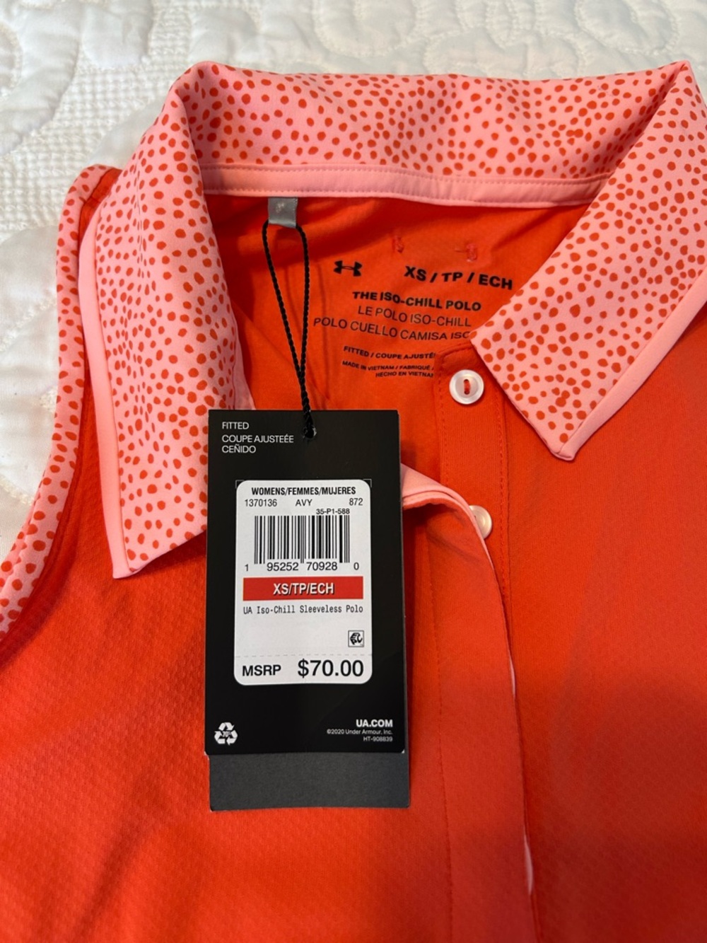 Under Armour Iso-Chill Polo - Coral and Pink Dot Collar - Picture 4 of 11